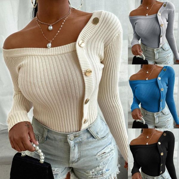 fashion women autumn blouse one shoulder ribbed buttons jumpers slim knit sweater1, White;black
fashion women autumn blouse one shoulder ribbed buttons jumpers slim knit sweater1, White;black