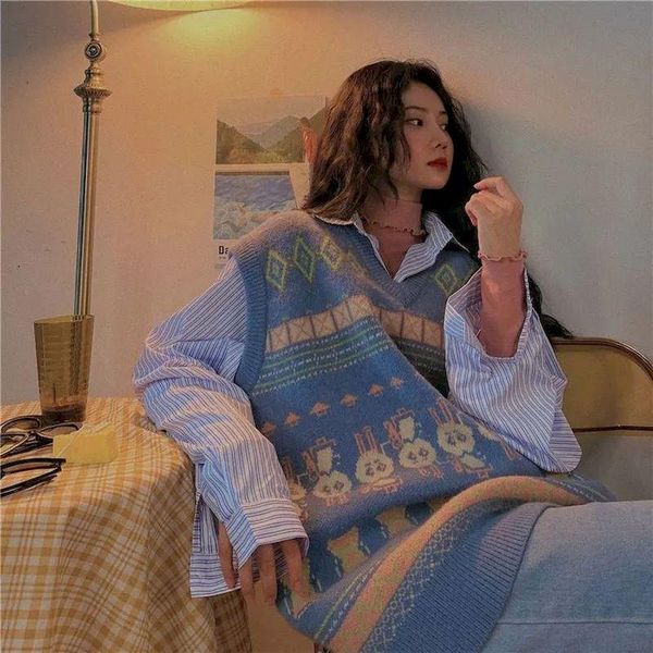 women's vests knit sweater vest autumn and winter retro loose wild long coat plus size oversized clothes women, Black;white
women's vests knit sweater vest autumn and winter retro loose wild long coat plus size oversized clothes women, Black;white