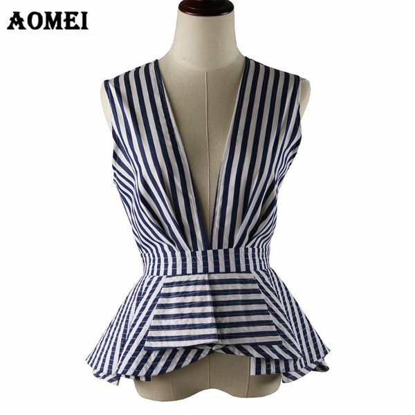 v neck summer sleeveless blue white stripe blouses shirts ruffles trim woman fashion lady blusas plus size 5xl xxl 210416
v neck summer sleeveless blue white stripe blouses shirts ruffles trim woman fashion lady blusas plus size 5xl xxl 210416