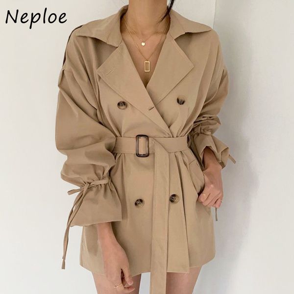neploe turn down collar double breast design solid jacket women slim waist sashes spring slim coat femme work style ol 210510, White;black 
neploe turn down collar double breast design solid jacket women slim waist sashes spring slim coat femme work style ol 210510, White;black