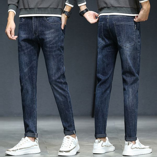 95608 jeans men's spring and autumn style slim fit small feet elastic korean fashion nine point leisure long, Blue
95608 jeans men's spring and autumn style slim fit small feet elastic korean fashion nine point leisure long, Blue