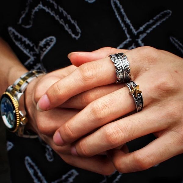 takahashi feather leaf stainless flying eagle men's single ring titanium steel handpiece personalized gift, Silver
takahashi feather leaf stainless flying eagle men's single ring titanium steel handpiece personalized gift, Silver
