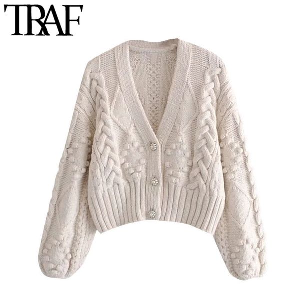 traf women fashion pompom appliques cropped knitted cardigan sweater vintage long sleeve female outerwear chic 210805, White;black
traf women fashion pompom appliques cropped knitted cardigan sweater vintage long sleeve female outerwear chic 210805, White;black