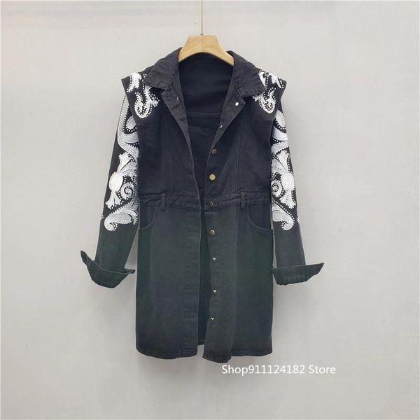 women's jackets european station 2021 heavy industry drilling mid-length denim jacket slim western style retro fried street, Black;brown
women's jackets european station 2021 heavy industry drilling mid-length denim jacket slim western style retro fried street, Black;brown