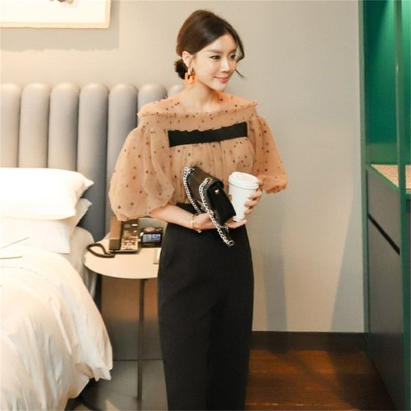 korean spring 2 piece set elegant mesh puff sleeve crop + high waist wide leg pants ol work suits 210519, White
korean spring 2 piece set elegant mesh puff sleeve crop + high waist wide leg pants ol work suits 210519, White
