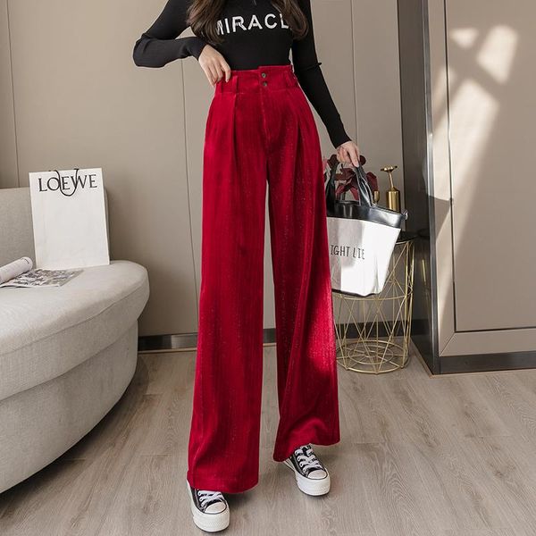 gold velvet wide-leg pants women's high waist drape 2021 autumn and winter slim versatile casual straight trousers & capris, Black;white
gold velvet wide-leg pants women's high waist drape 2021 autumn and winter slim versatile casual straight trousers & capris, Black;white