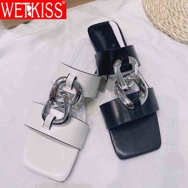 wetkiss women pu slippers casual female square toe fashion metal chain flats heels slides footwear summer shoes 210630, Black
wetkiss women pu slippers casual female square toe fashion metal chain flats heels slides footwear summer shoes 210630, Black