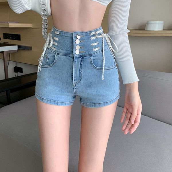 women's shorts lace four breasted high waist retro denim 2021 slim fit elastic back hollow aesthetic fashion, White;black
women's shorts lace four breasted high waist retro denim 2021 slim fit elastic back hollow aesthetic fashion, White;black