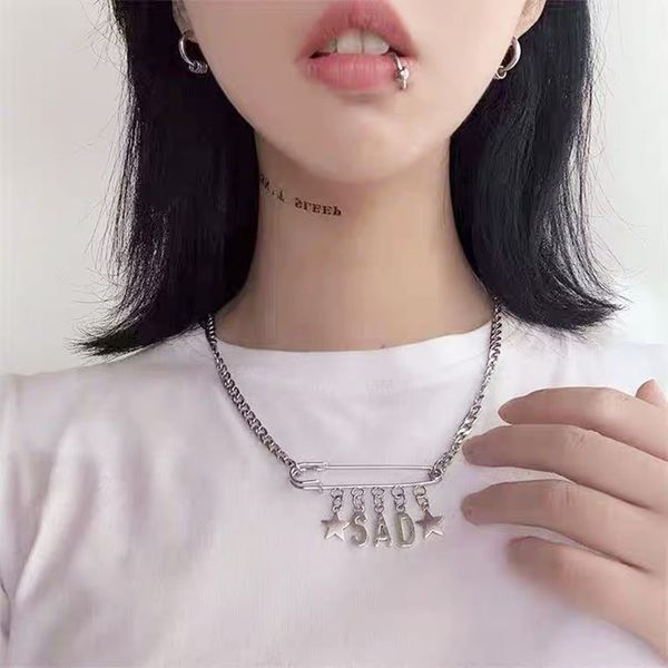 design jewelry ins harajuku style hip hop pin letter necklace sad personality star clavicle chain fashion for men and women couples, Silver
design jewelry ins harajuku style hip hop pin letter necklace sad personality star clavicle chain fashion for men and women couples, Silver