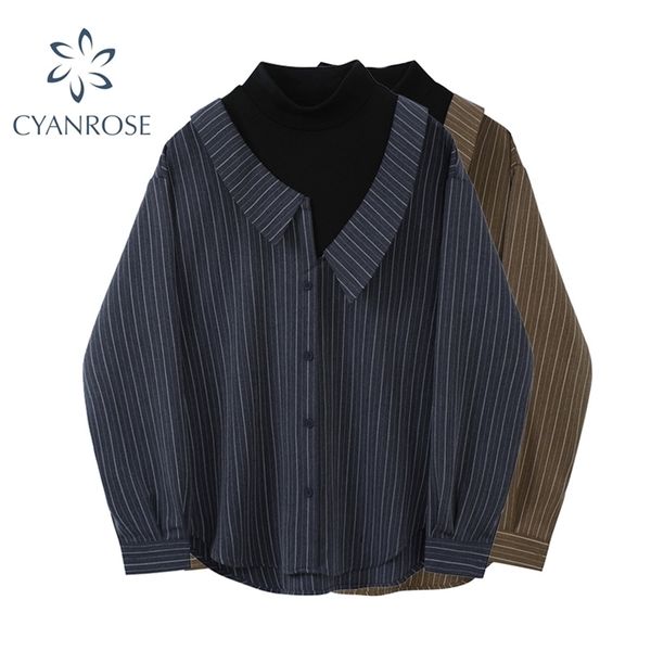 women's blouse turtleneck autumn loose long sleeve design patchwork fake two piece office casual female striped shirt 210515, White
women's blouse turtleneck autumn loose long sleeve design patchwork fake two piece office casual female striped shirt 210515, White