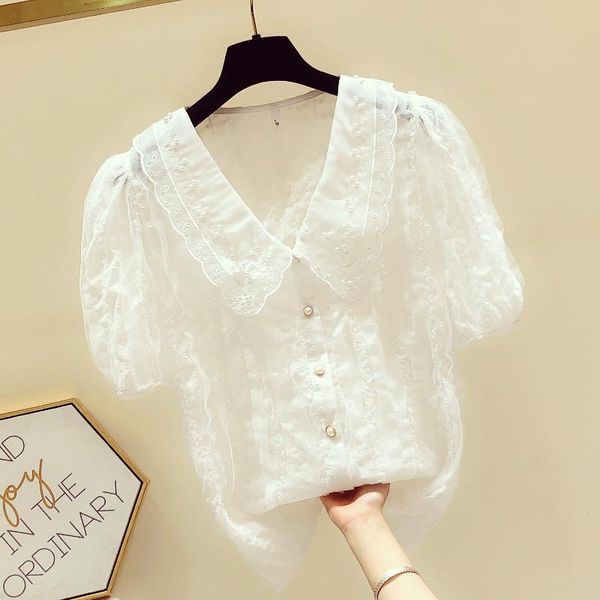 women's blouses & shirts solid fashion lace women summer design 2021 turn-down collar embroidery slim elegant office lady outwear, White
women's blouses & shirts solid fashion lace women summer design 2021 turn-down collar embroidery slim elegant office lady outwear, White