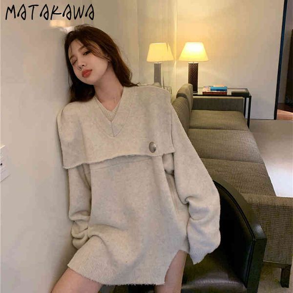 long-sleeved sweater women loose outer wear autumn and winter split long o-neck sweaters two-piece set 210506, White;black
long-sleeved sweater women loose outer wear autumn and winter split long o-neck sweaters two-piece set 210506, White;black
