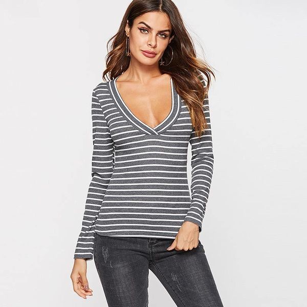 women's t-shirt girls elegant shirts for women ol streetwear slim bodycon striped regular woman tshirts fashion deep v neck long sleeve, White
women's t-shirt girls elegant shirts for women ol streetwear slim bodycon striped regular woman tshirts fashion deep v neck long sleeve, White
