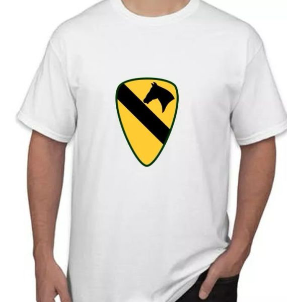 1st calvary division t-shirt yellow green black horse military white tee shirt, White;black
1st calvary division t-shirt yellow green black horse military white tee shirt, White;black