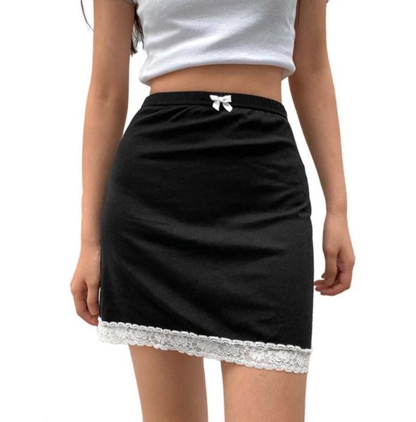 women's skirt lace hem elastic waist bow decoration summer leisure short dress for female skirts, Black
women's skirt lace hem elastic waist bow decoration summer leisure short dress for female skirts, Black