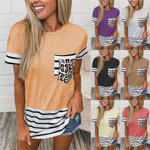 women's leopard summer tshirts striped shreds pocket short sleeve large t-shirts, White
women's leopard summer tshirts striped shreds pocket short sleeve large t-shirts, White