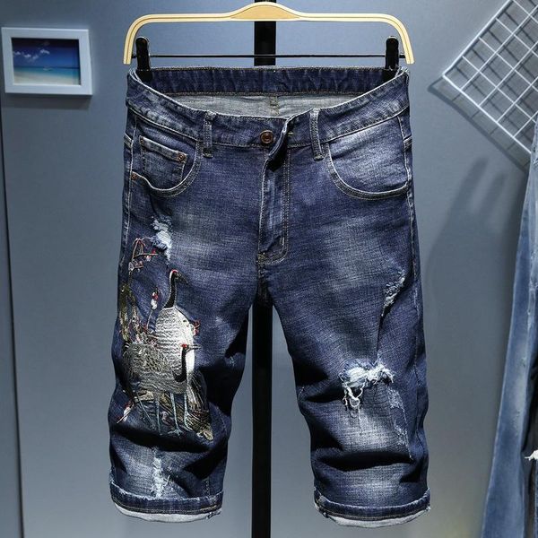 men's jeans summer street thin ripped denim shorts men's embroidery brand personality style trend stretch short denim pants wvtt, Blue
men's jeans summer street thin ripped denim shorts men's embroidery brand personality style trend stretch short denim pants wvtt, Blue