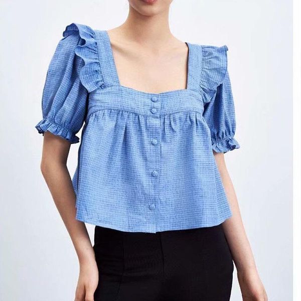 women's blouses & shirts women summer sweet casual plaid 2021 short sleeve bow tie square collar female fashion street clothes, White
women's blouses & shirts women summer sweet casual plaid 2021 short sleeve bow tie square collar female fashion street clothes, White