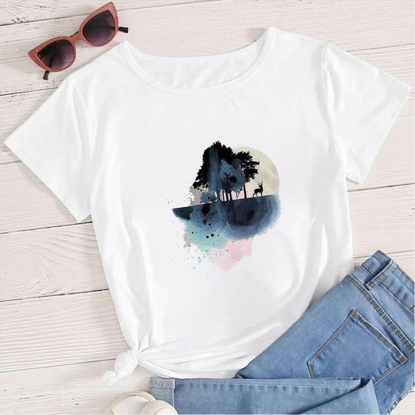 mountain printed summer clothes hipster women t shirt beautiful ink art graphic female clothing versatile trendy, White
mountain printed summer clothes hipster women t shirt beautiful ink art graphic female clothing versatile trendy, White