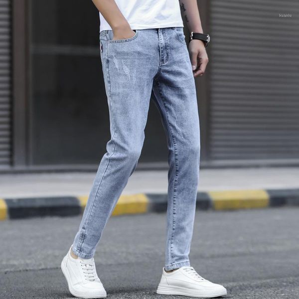men's jeans denim autumn thin korean style trendy brand slim small feet casual all-match light-color teenager pencil pants, Blue
men's jeans denim autumn thin korean style trendy brand slim small feet casual all-match light-color teenager pencil pants, Blue