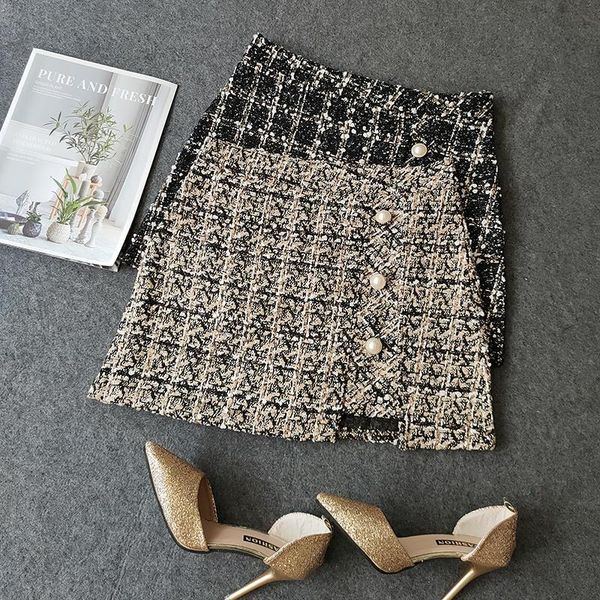 vintage plaid autumn winter women skirt elegant single breasted short mini high waist female spandex a line, Black
vintage plaid autumn winter women skirt elegant single breasted short mini high waist female spandex a line, Black