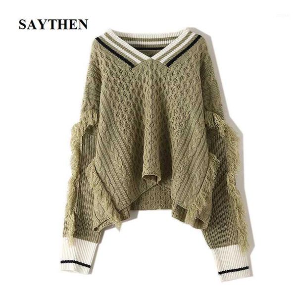 women's sweaters saythen oversize woman 2021 autumn winter tassel long sleeve geometric loose v-neck knitting pullover, White;black
women's sweaters saythen oversize woman 2021 autumn winter tassel long sleeve geometric loose v-neck knitting pullover, White;black