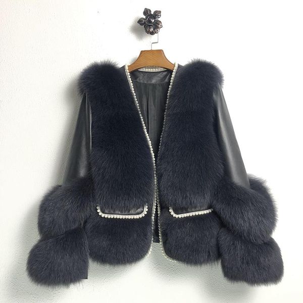 women's fur & faux famous pearl beaded women real coat with genuine sheepskin leather warm ladies outwear cl01., Black
women's fur & faux famous pearl beaded women real coat with genuine sheepskin leather warm ladies outwear cl01., Black