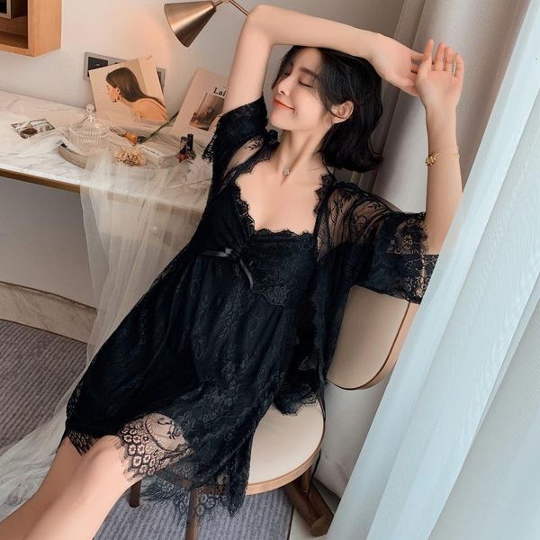 women's sleepwear arrival black lace robe & gown sets female luxury fashion nightwear set u2zo, Black;red
women's sleepwear arrival black lace robe & gown sets female luxury fashion nightwear set u2zo, Black;red