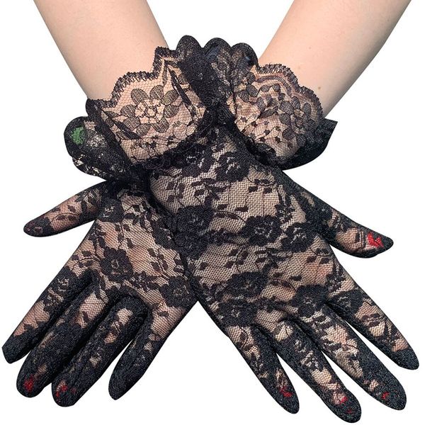 trendy women' charming wrist length solid color lace short perspective bride gloves ladies elegance soft sunscreen gloves, Blue;gray
trendy women' charming wrist length solid color lace short perspective bride gloves ladies elegance soft sunscreen gloves, Blue;gray
