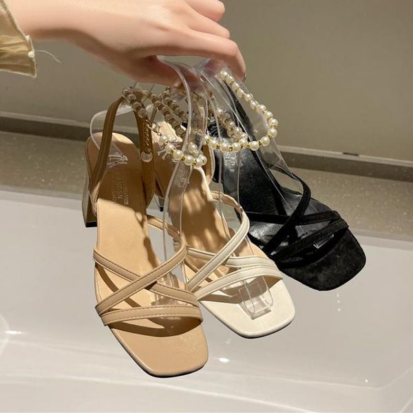 women's sandals fashion simple elegant all match pearl embellished open toe strap heel ytmtloy sadalias femininas sapato 2021 dress sho, Black
women's sandals fashion simple elegant all match pearl embellished open toe strap heel ytmtloy sadalias femininas sapato 2021 dress sho, Black