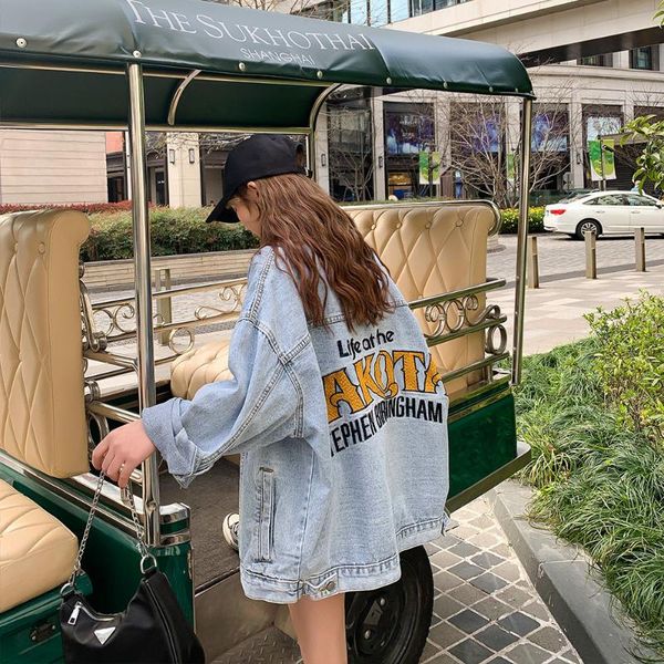 women's jackets women jacket embroidery letter denim turn-down collar jean loose casual ripped holes coat female outwear, Black;brown
women's jackets women jacket embroidery letter denim turn-down collar jean loose casual ripped holes coat female outwear, Black;brown