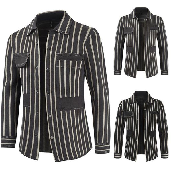 men's sweaters 2021 autumn winter sweater long sleeve turndown collar striped cardigan coat comfy simple blouse, White;black
men's sweaters 2021 autumn winter sweater long sleeve turndown collar striped cardigan coat comfy simple blouse, White;black