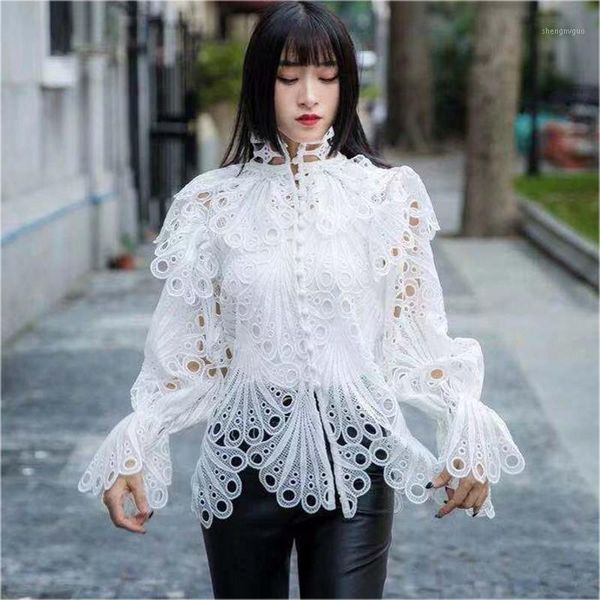 women's blouses & shirts 2021 spring fashion clothes hollow out ruffle female turtleneck flare long sleeve embroidery blouse women, White
women's blouses & shirts 2021 spring fashion clothes hollow out ruffle female turtleneck flare long sleeve embroidery blouse women, White