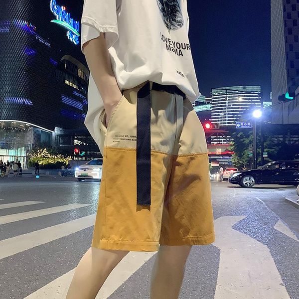 men's casual shorts summer japanese trend stitching straight wide leg pants loose five-point, White;black
men's casual shorts summer japanese trend stitching straight wide leg pants loose five-point, White;black