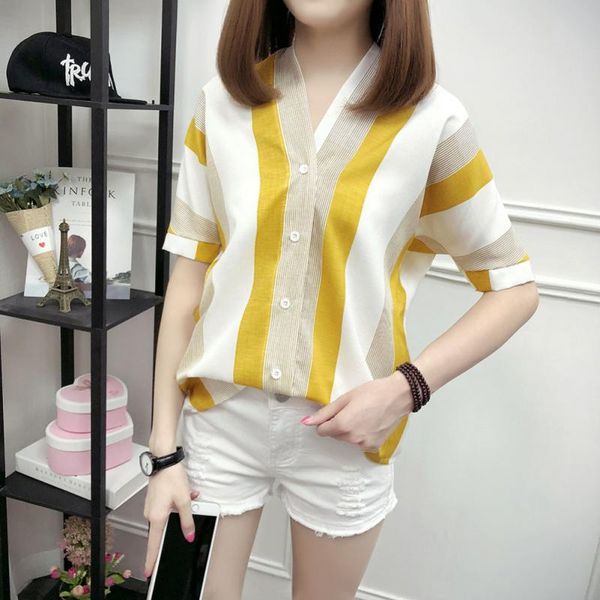 women's polos 2021 summer style plus-sized loose-fit fashion v-neck striped blouse shirt short sleeved bf casual korean-style top, White
women's polos 2021 summer style plus-sized loose-fit fashion v-neck striped blouse shirt short sleeved bf casual korean-style top, White
