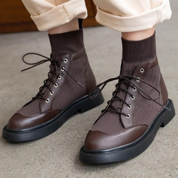 boots women's genuine leather stretch knit patchwork lace-up autumn ankle leisure soft comfortable female short booties shoes, Black
boots women's genuine leather stretch knit patchwork lace-up autumn ankle leisure soft comfortable female short booties shoes, Black