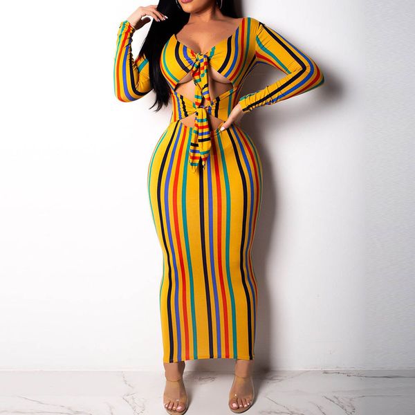2021 Summer Beach Sundress Women Yellow Stripe Ankle-Length Hollow Long Sleeve Bodycon Off Shoulder Cut Out Maxi Sexy Dress
2021 Summer Beach Sundress Women Yellow Stripe Ankle-Length Hollow Long Sleeve Bodycon Off Shoulder Cut Out Maxi Sexy Dress