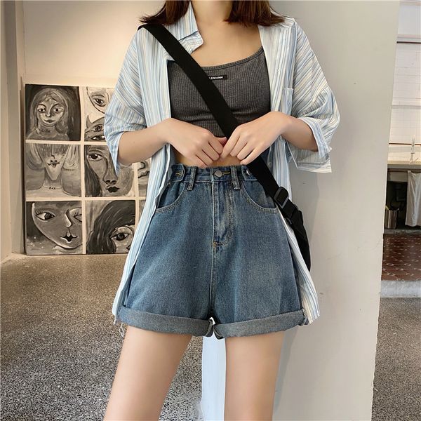 short 2021 will see vintage high-waisted blue waistband wide leg breeches of brim ladies most size women's shorts short, White;black
short 2021 will see vintage high-waisted blue waistband wide leg breeches of brim ladies most size women's shorts short, White;black
