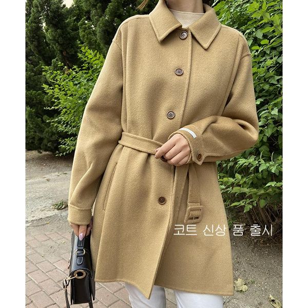 women's wool & blends han edition of the winter 2021 pure color long loose double hand sewing girls cashmere coat, Black
women's wool & blends han edition of the winter 2021 pure color long loose double hand sewing girls cashmere coat, Black