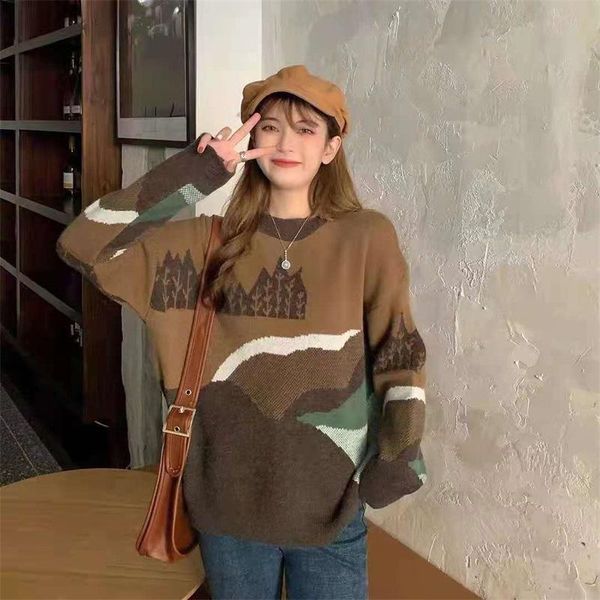 women's sweaters zity winter o-neck print pullover loose sweater korean knit oversized vintage brown knitted women, White;black
women's sweaters zity winter o-neck print pullover loose sweater korean knit oversized vintage brown knitted women, White;black