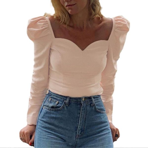 women puff sleeve square neck blouse fashion casual solid color long basic women's blouses & shirts, White
women puff sleeve square neck blouse fashion casual solid color long basic women's blouses & shirts, White
