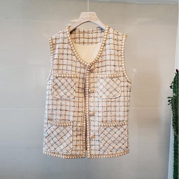 women's vests 2021 spring summer small fragrance tweed plaid jacket loose coat elegant v-neck single-breasted woolen outwear, Black;white
women's vests 2021 spring summer small fragrance tweed plaid jacket loose coat elegant v-neck single-breasted woolen outwear, Black;white