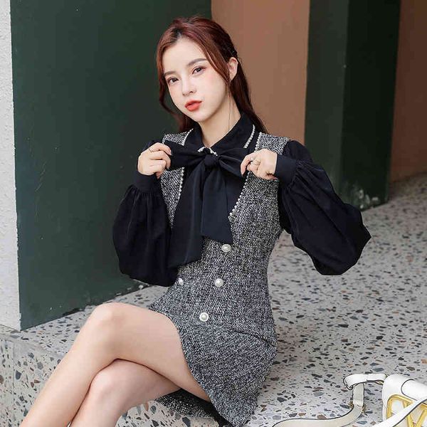 autumn and winter women two piece set casual turn down collar bowknot shirt + beaded tweed vest chic dress suit 210514, White
autumn and winter women two piece set casual turn down collar bowknot shirt + beaded tweed vest chic dress suit 210514, White