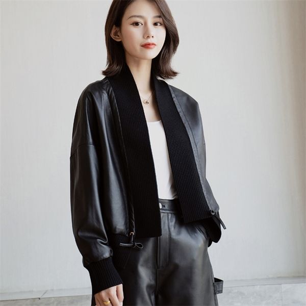 spring autumn women faux leather jacket soft loose cardigan coat female moto biker black overcoat 210430
spring autumn women faux leather jacket soft loose cardigan coat female moto biker black overcoat 210430