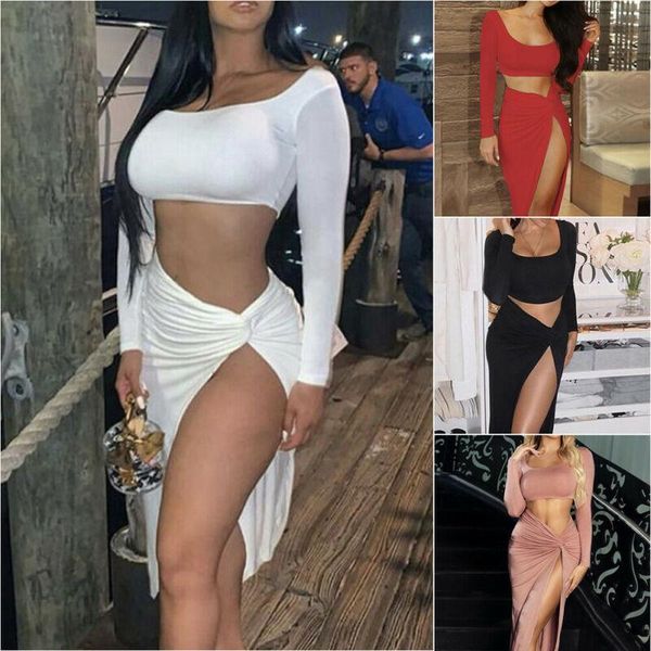 two piece dress women set ladies summer skirts waist bodycon bandage solid high skinny long sleeve irregular, White
two piece dress women set ladies summer skirts waist bodycon bandage solid high skinny long sleeve irregular, White