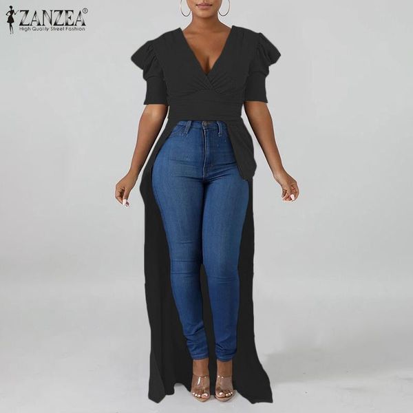 women's blouses & shirts fashion women v neck puff sleeve blouse zanzea summer high low shirt casual solid long female work blusas che, White
women's blouses & shirts fashion women v neck puff sleeve blouse zanzea summer high low shirt casual solid long female work blusas che, White