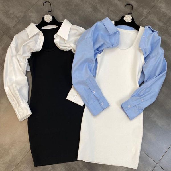 casual dresses fabpop 2021 autumn long puff sleeve turn down collar knitted patchwork high waist short mini fake two piece slim dress gc181, Black;gray
casual dresses fabpop 2021 autumn long puff sleeve turn down collar knitted patchwork high waist short mini fake two piece slim dress gc181, Black;gray