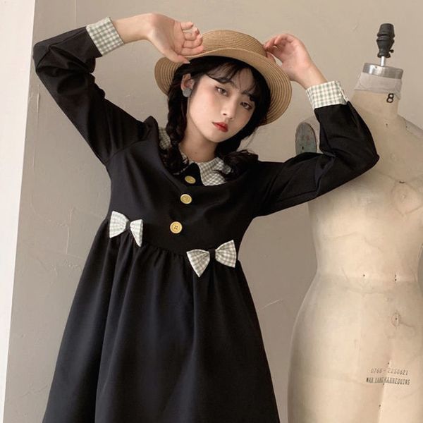 casual dresses cmaz japanese college style doll collar plaid stitching dress f02w, Black;gray
casual dresses cmaz japanese college style doll collar plaid stitching dress f02w, Black;gray