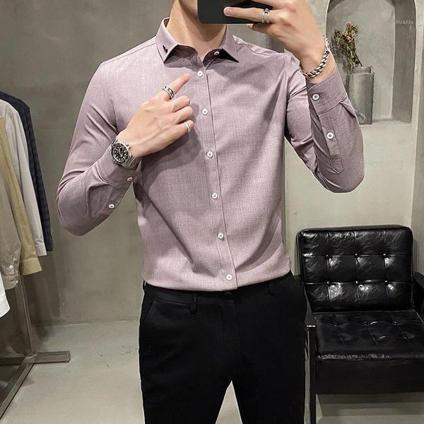 men's solid shirt social business camisas para hombre 2021 spring casual slim fit formal dress mens clothing shirts, White;black
men's solid shirt social business camisas para hombre 2021 spring casual slim fit formal dress mens clothing shirts, White;black