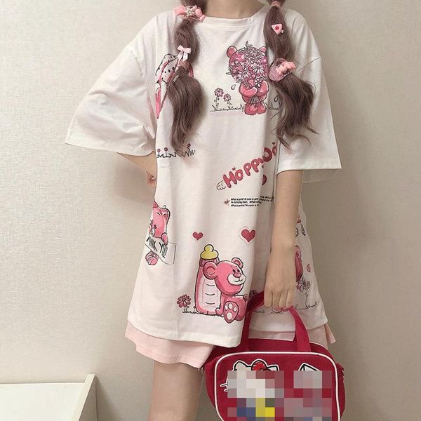 women's t-shirt pink cartoon kawaii short-sleeved y2k women summer fashion oversize cute harajuku gothic graphic tees streetwear, White
women's t-shirt pink cartoon kawaii short-sleeved y2k women summer fashion oversize cute harajuku gothic graphic tees streetwear, White